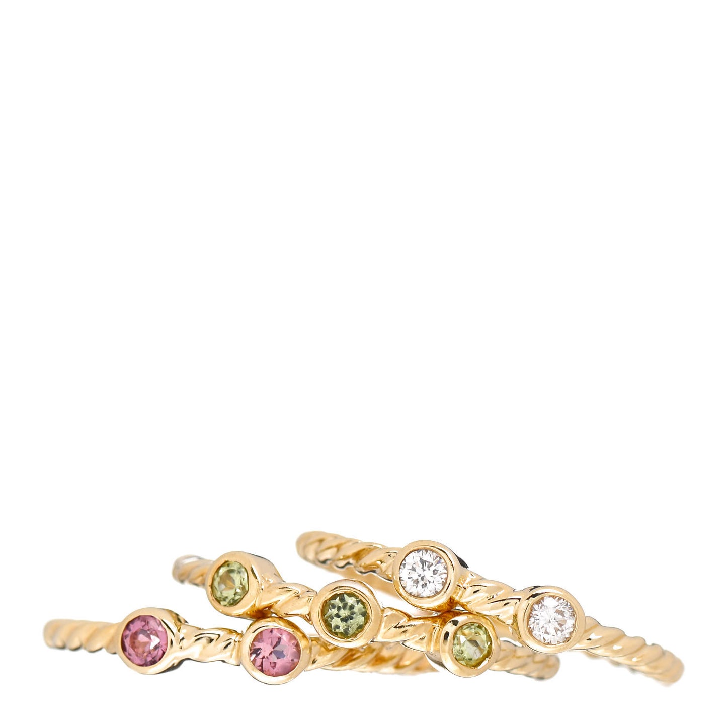18K Yellow Gold Diamond Peridot Pink Tourmaline Stack Ring Set 53 6.25