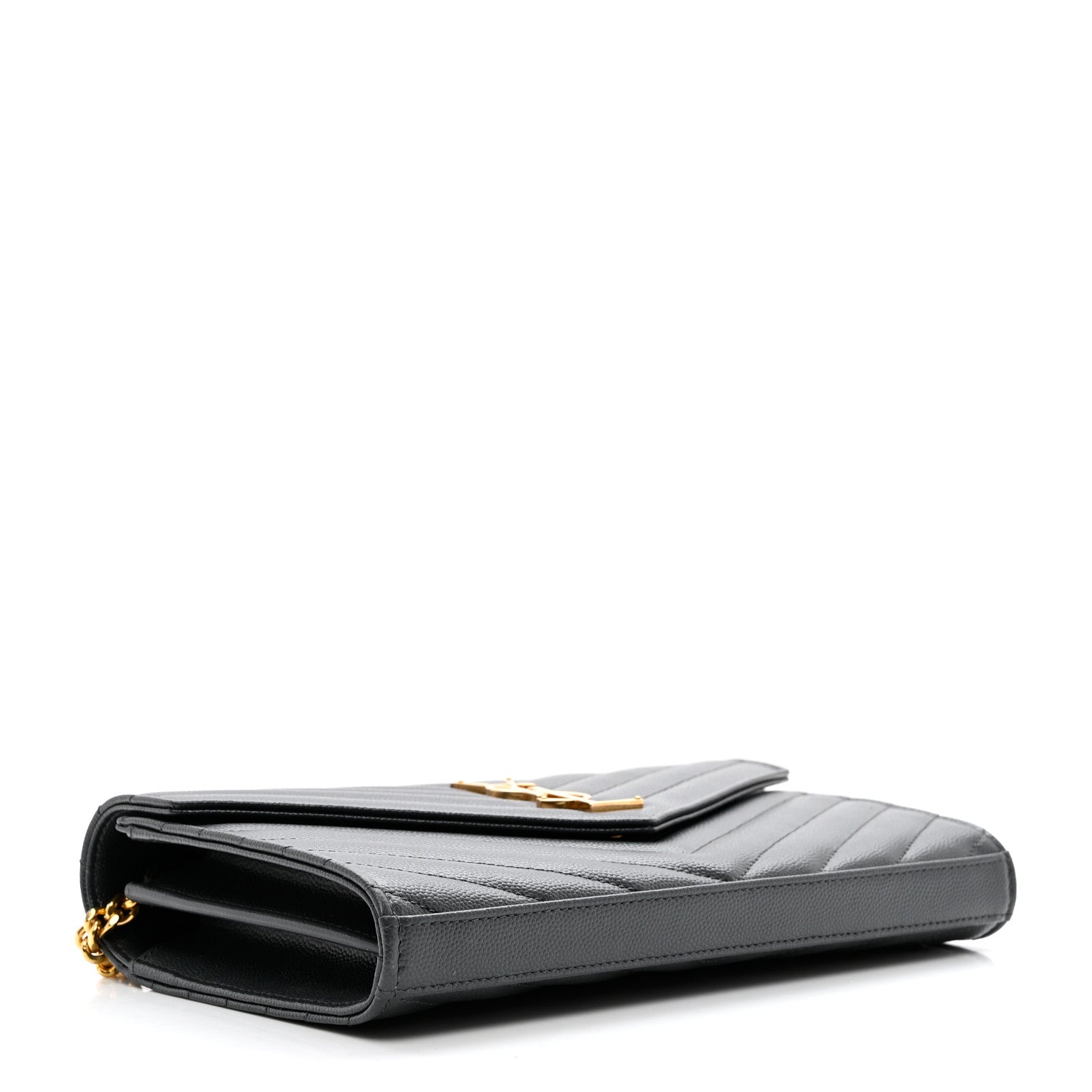Saint Laurent Grain De Poudre Matelasse Chevron Monogram Chain Wallet Storm 3 of 7