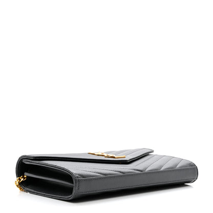 Saint Laurent Grain De Poudre Matelasse Chevron Monogram Chain Wallet Storm 3 of 7