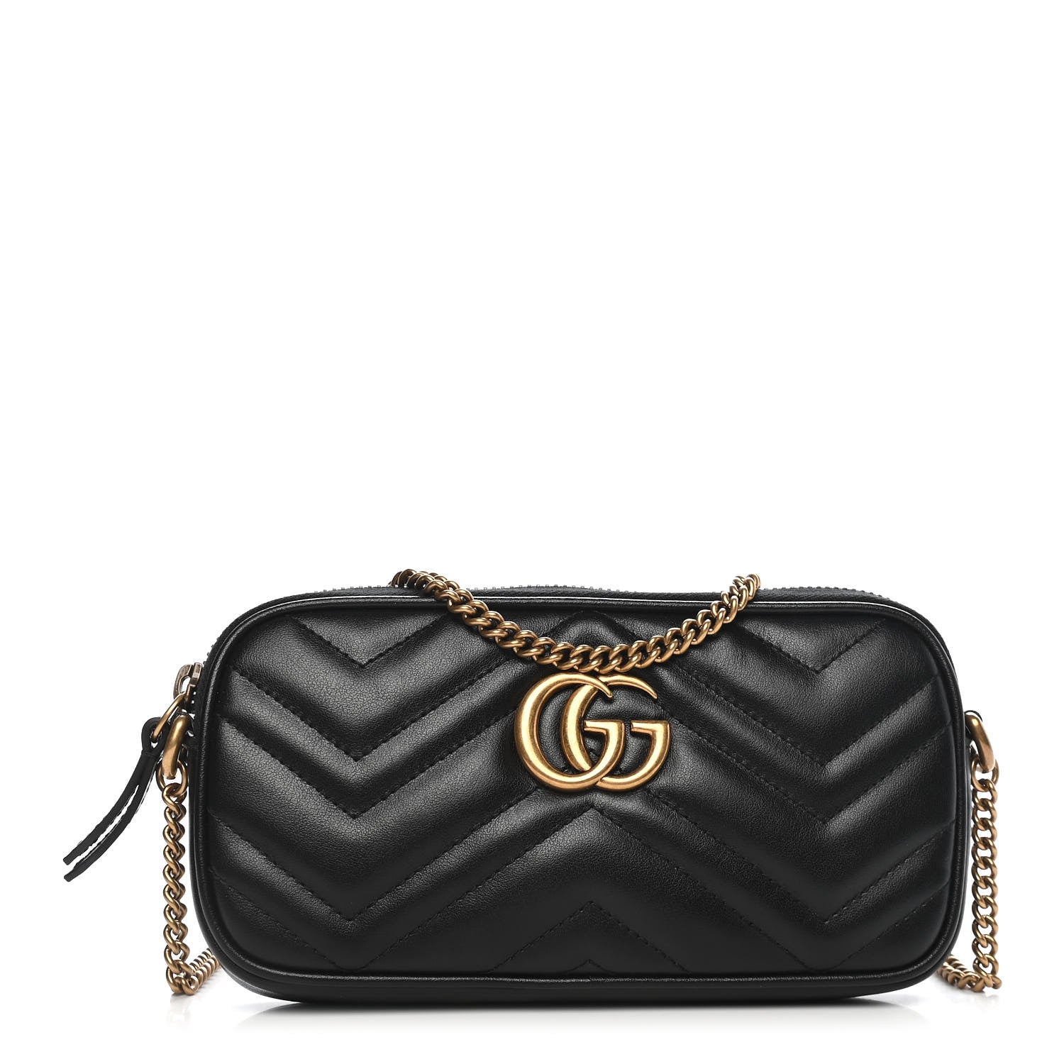Gucci Calfskin Matelasse Mini GG Marmont Chain Crossbody Bag Black 1 of 9
