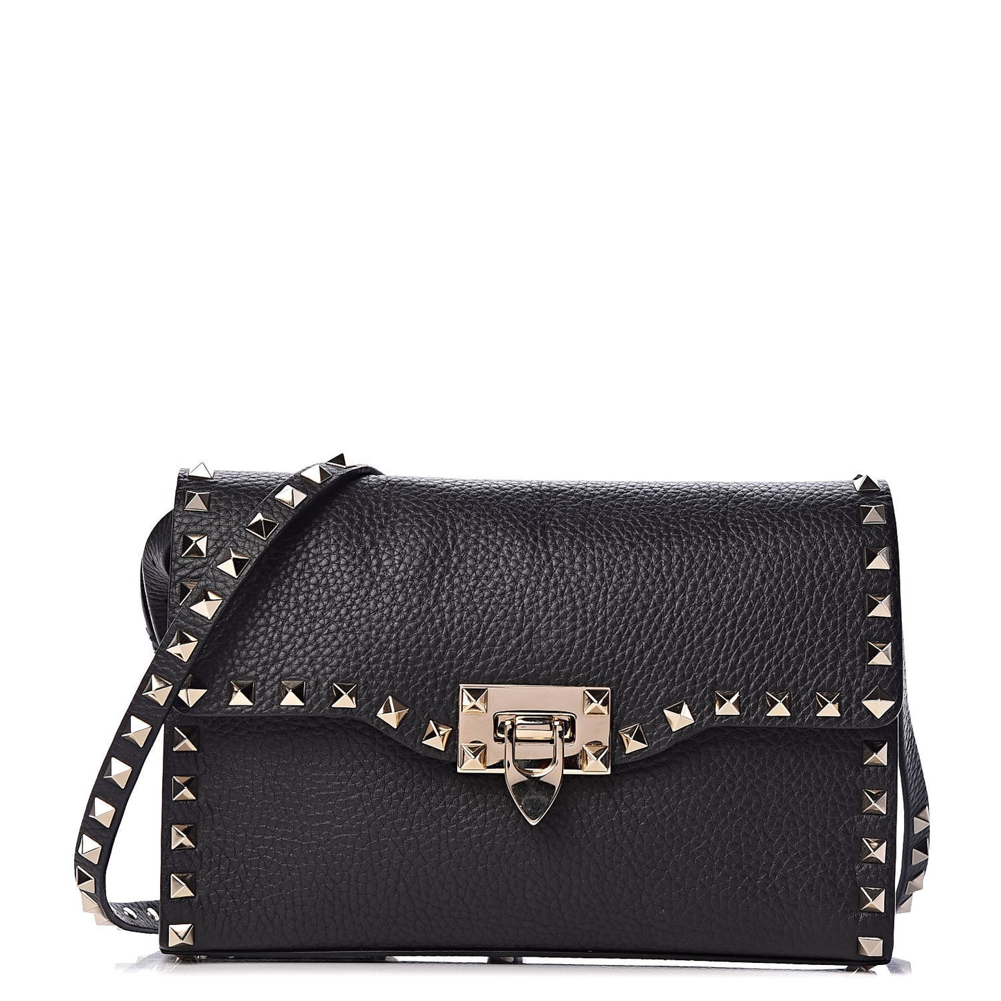 Pebbled Calfskin Medium Rockstud Flip Lock Crossbody Bag Black