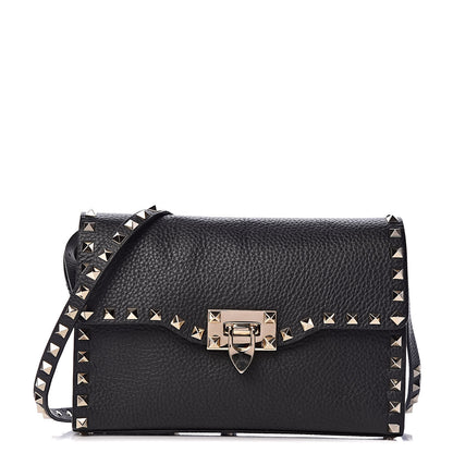 Valentino Garavani Pebbled Calfskin Medium Rockstud Flip Lock Crossbody Bag Black 1 of 8