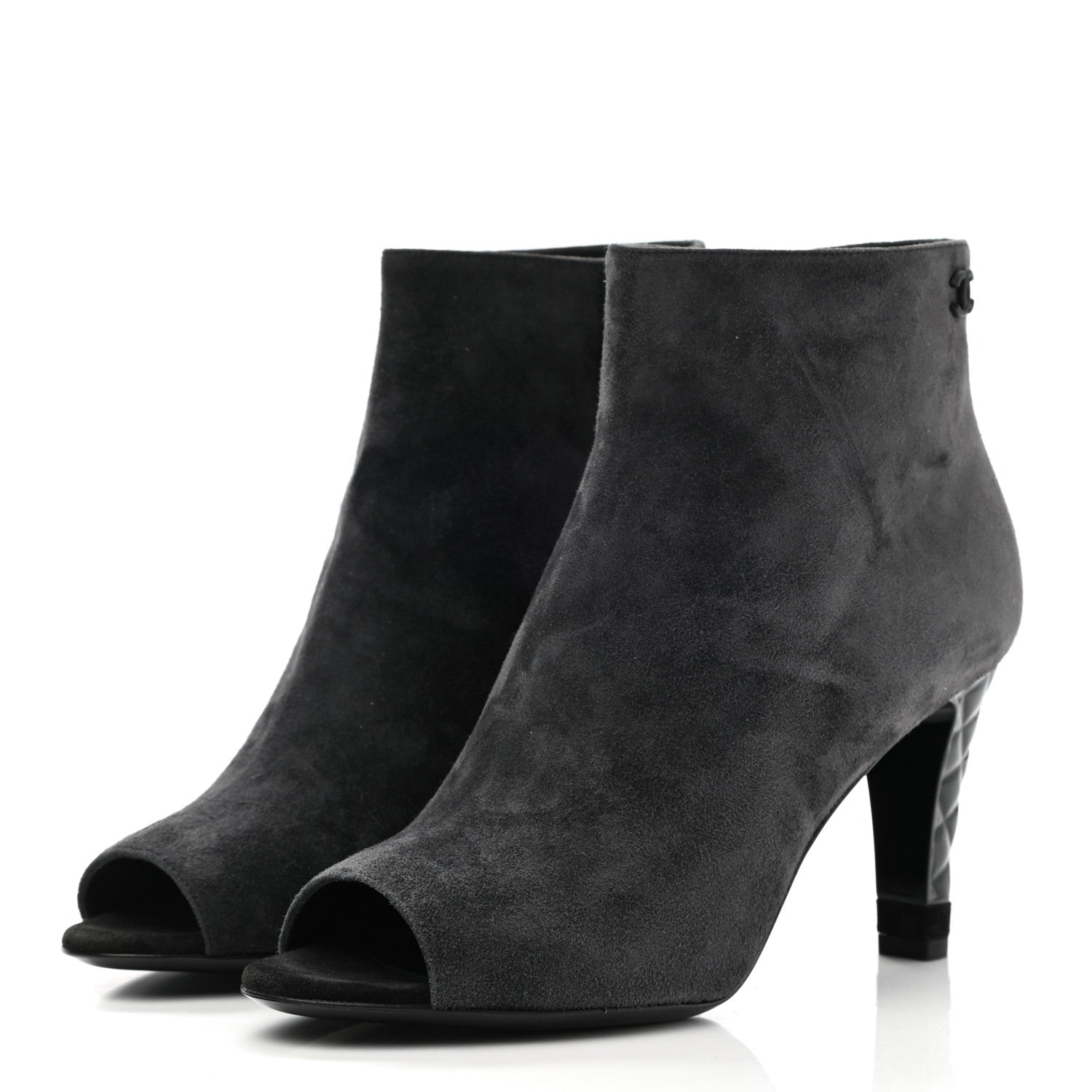 Chanel Suede Calfskin Patent Quilted Peep Toe Short Boots 37 Dark Grey 3 of 9