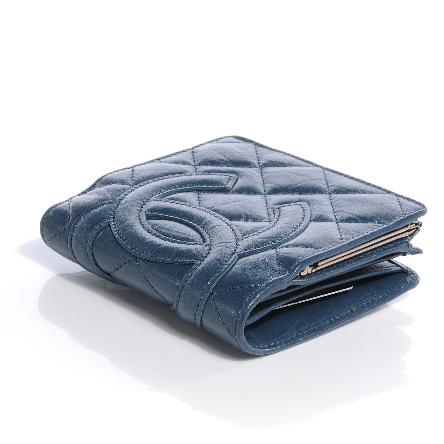 Chanel Aged Calfskin Cambon Compact Wallet Blue 4 of 8