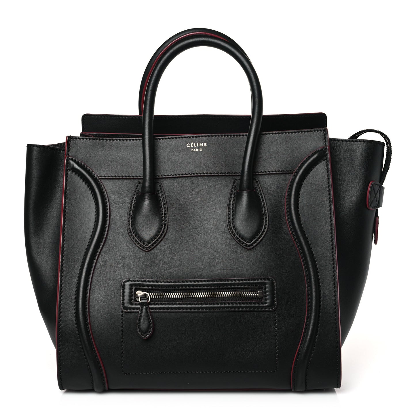 Smooth Calfskin Mini Luggage Black Pink Trim
