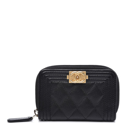 Chanel Caviar Quilted Boy Zip Around Coin Purse Wallet Black 1 of 9