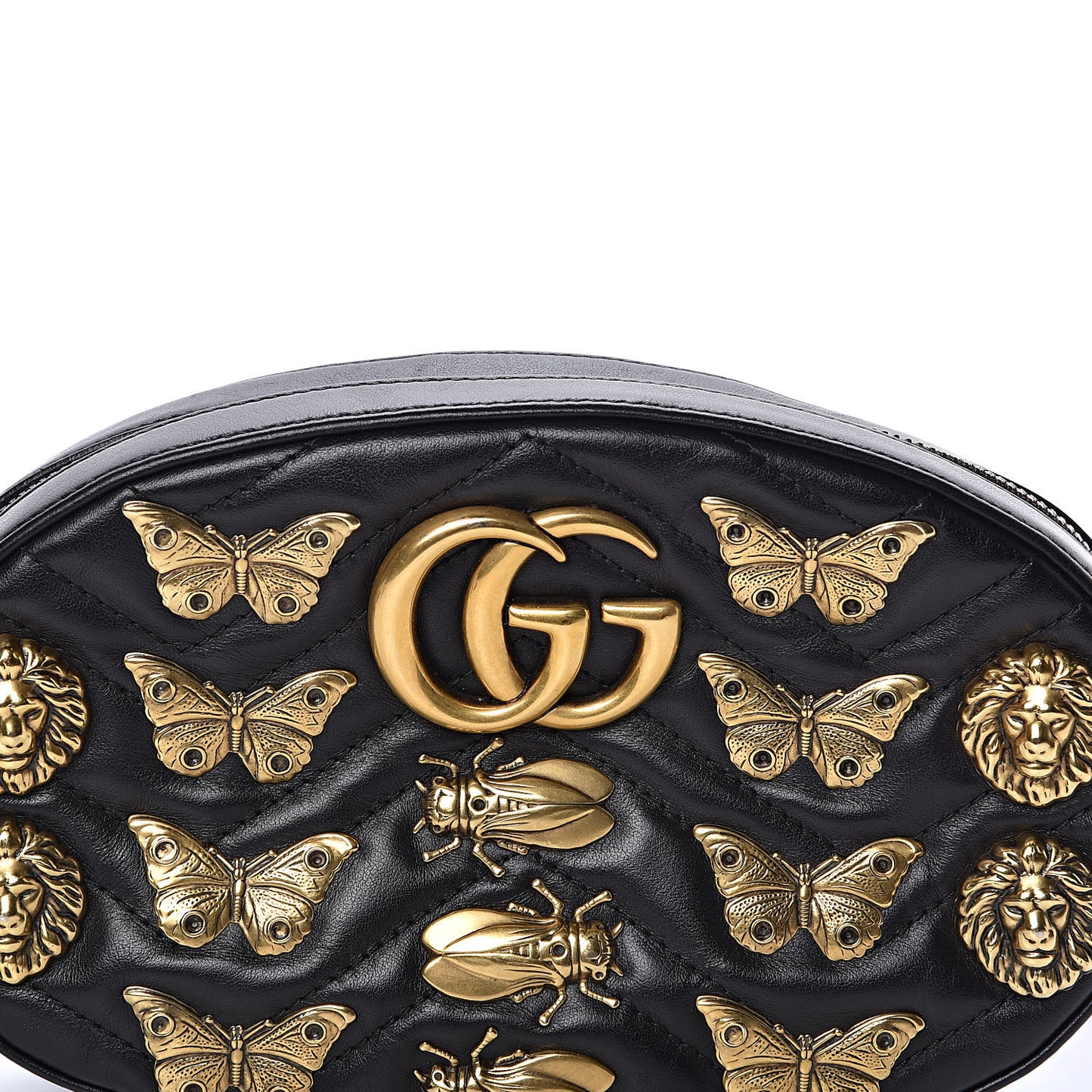 Calfskin Matelasse Animal Studs GG Marmont Belt Bag 100 40 Black