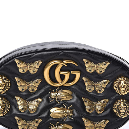 Gucci Calfskin Matelasse Animal Studs GG Marmont Belt Bag 100 40 Black 11 of 11