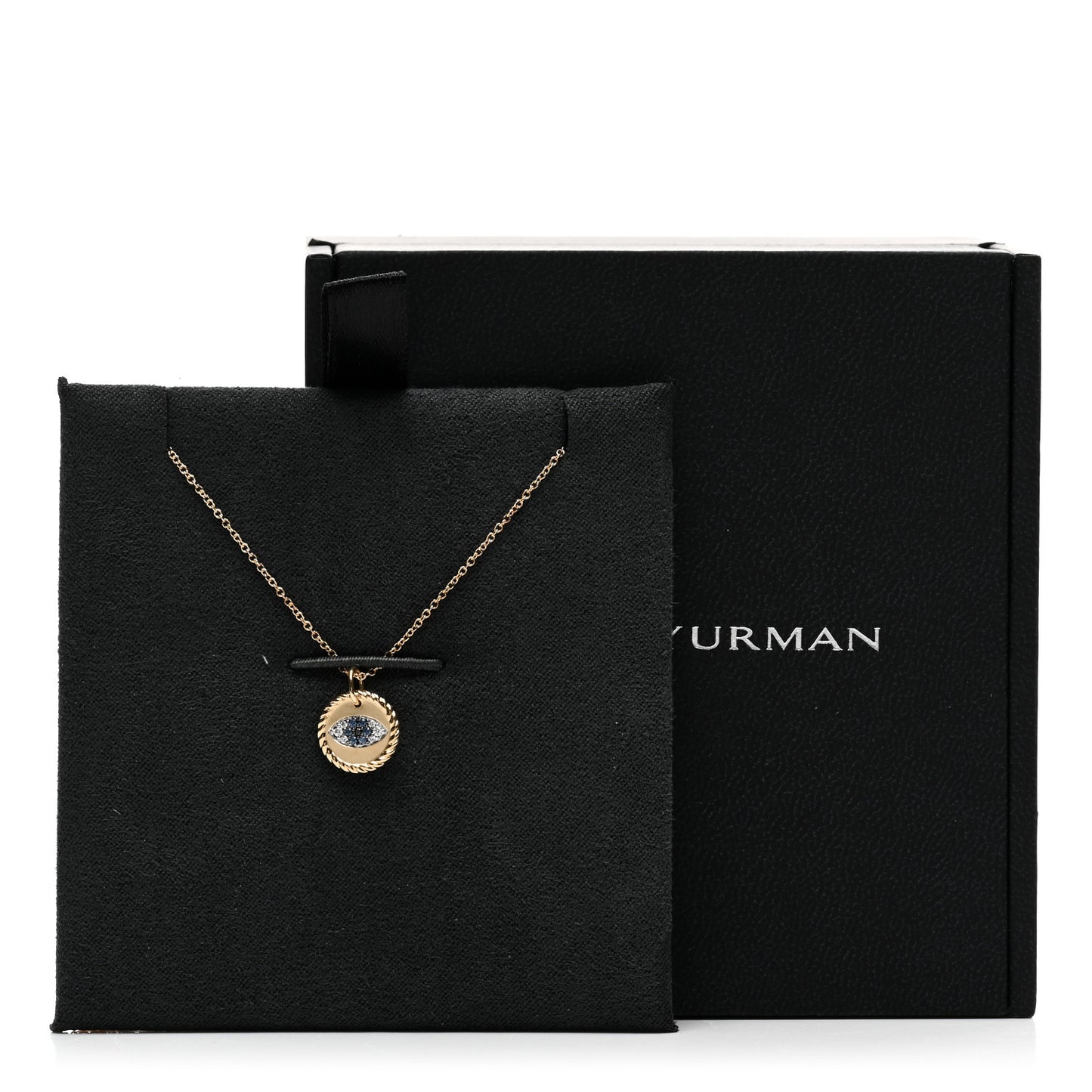 18K Yellow Gold Blue Sapphire Diamond Evil Eye Necklace
