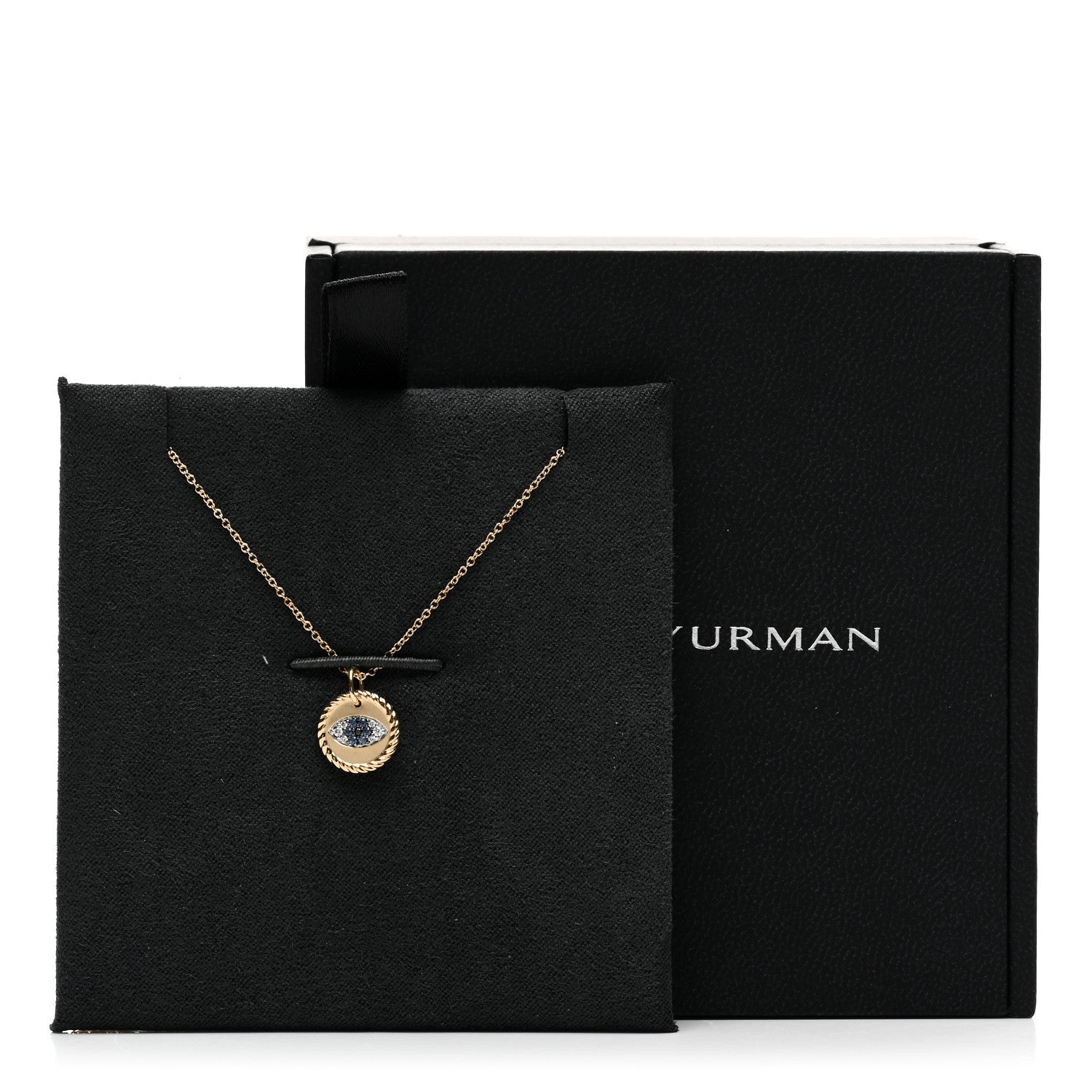 David Yurman 18K Yellow Gold Blue Sapphire Diamond Evil Eye Necklace 5 of 5