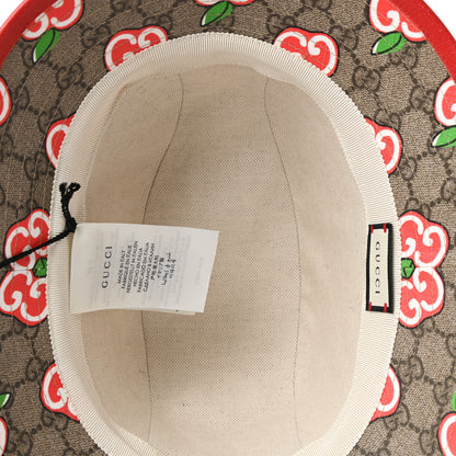 Gucci GG Supreme Monogram Apple Textured Dollar Calfskin Retro Interlocking G Fedora Pomme Bucket Hat M Beige Ebony Red 7 of 9