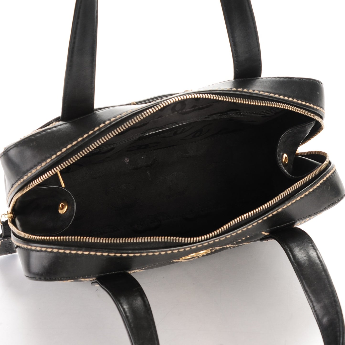 Calfskin Contrast Stitch Surpique Bowler Black