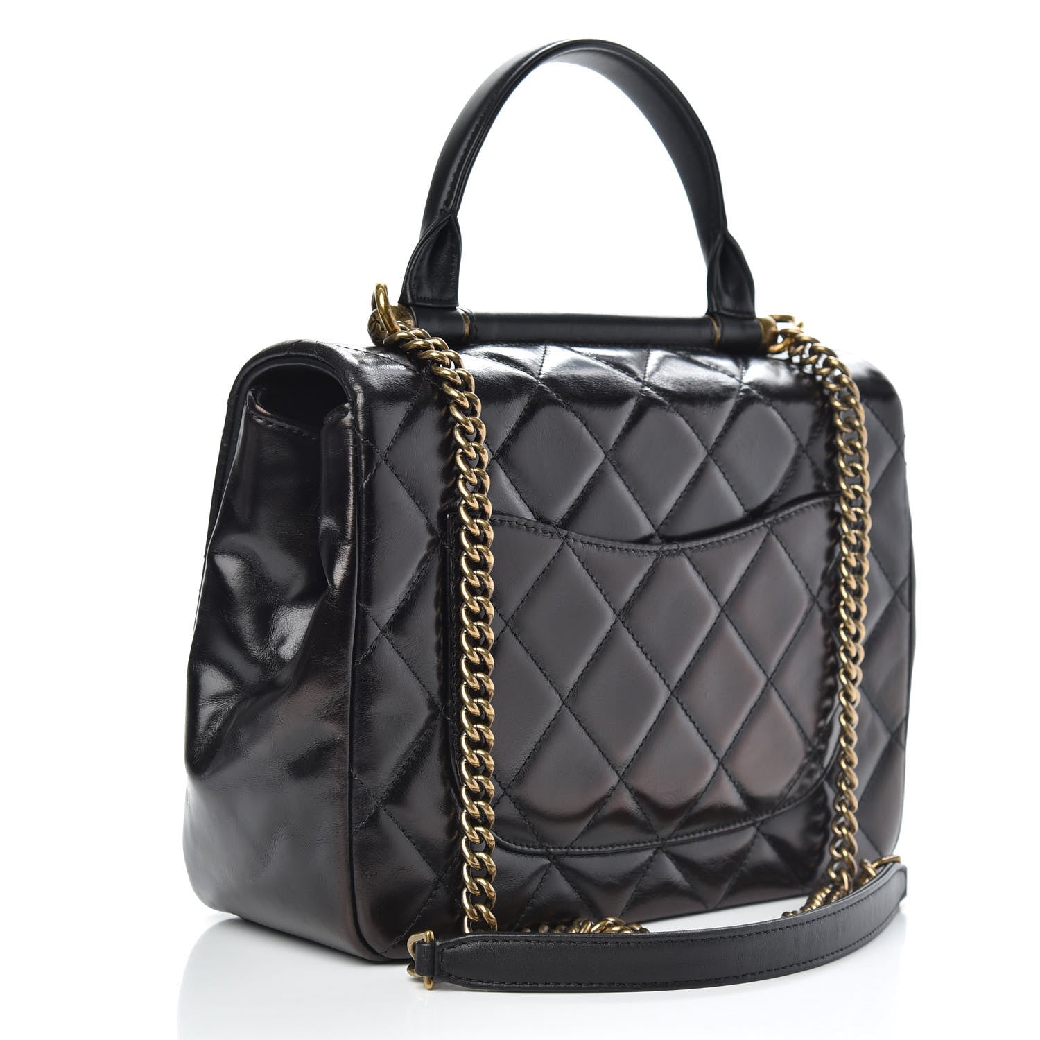 Chanel Glazed Calfskin Quilted Medium Gold Bar Top Handle Flap Black 3 of 12