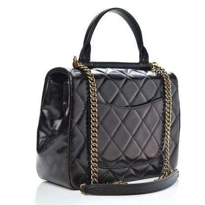 Chanel Glazed Calfskin Quilted Medium Gold Bar Top Handle Flap Black 3 of 12