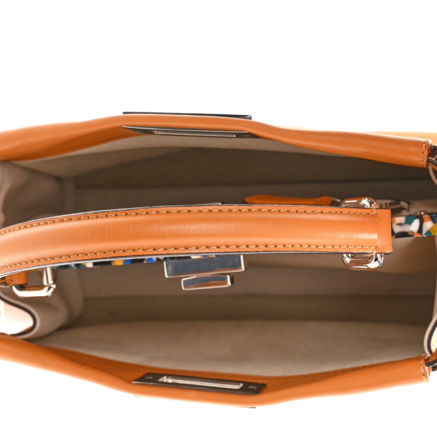 Fendi Vitello Seta Shiny Nappa Plexiglass Granite Medium Peekaboo Iconic Satchel Ginger Latte 5 of 11