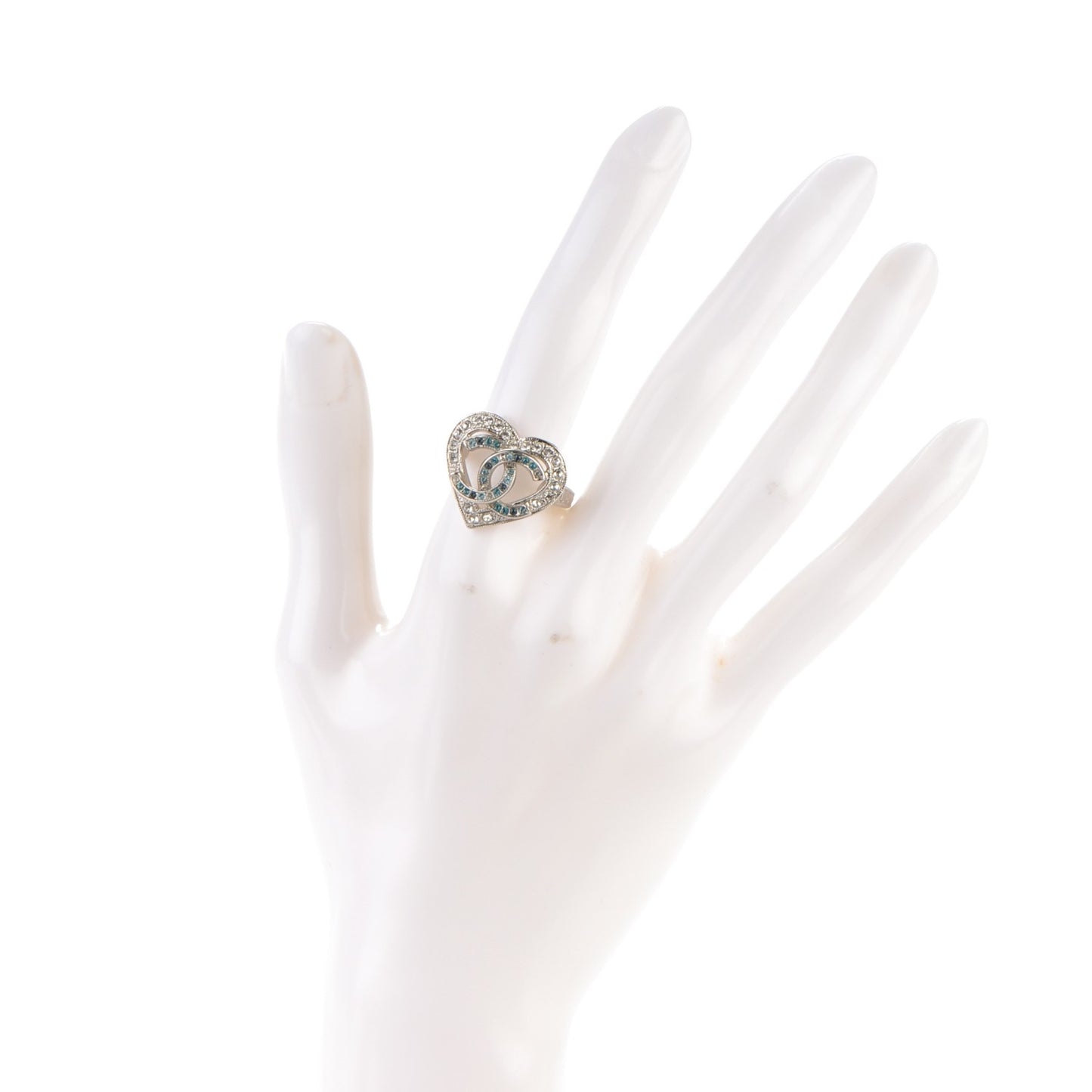 Crystal CC Heart Ring 7 Silver Blue