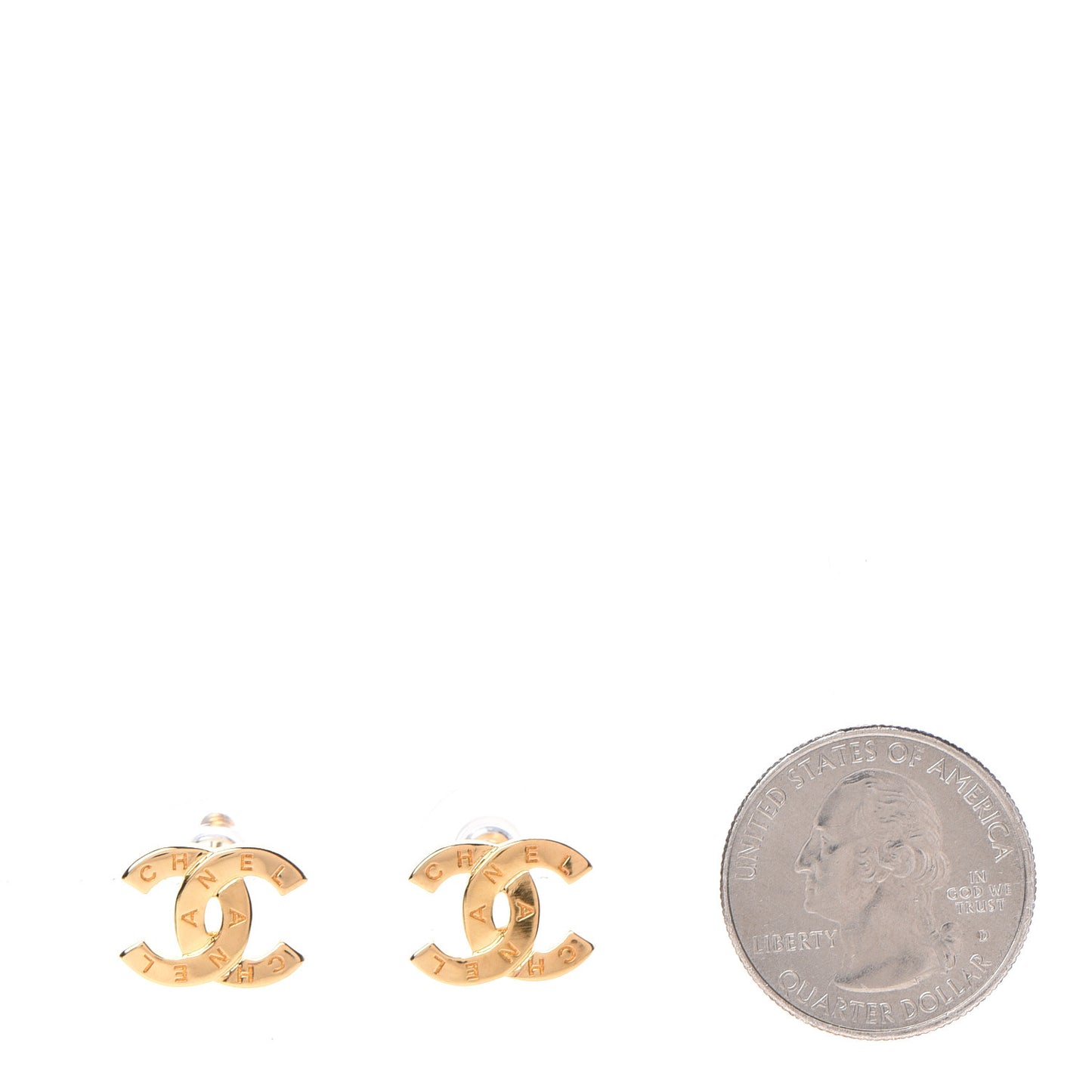 Metal CC Paris Button Stud Earrings Gold