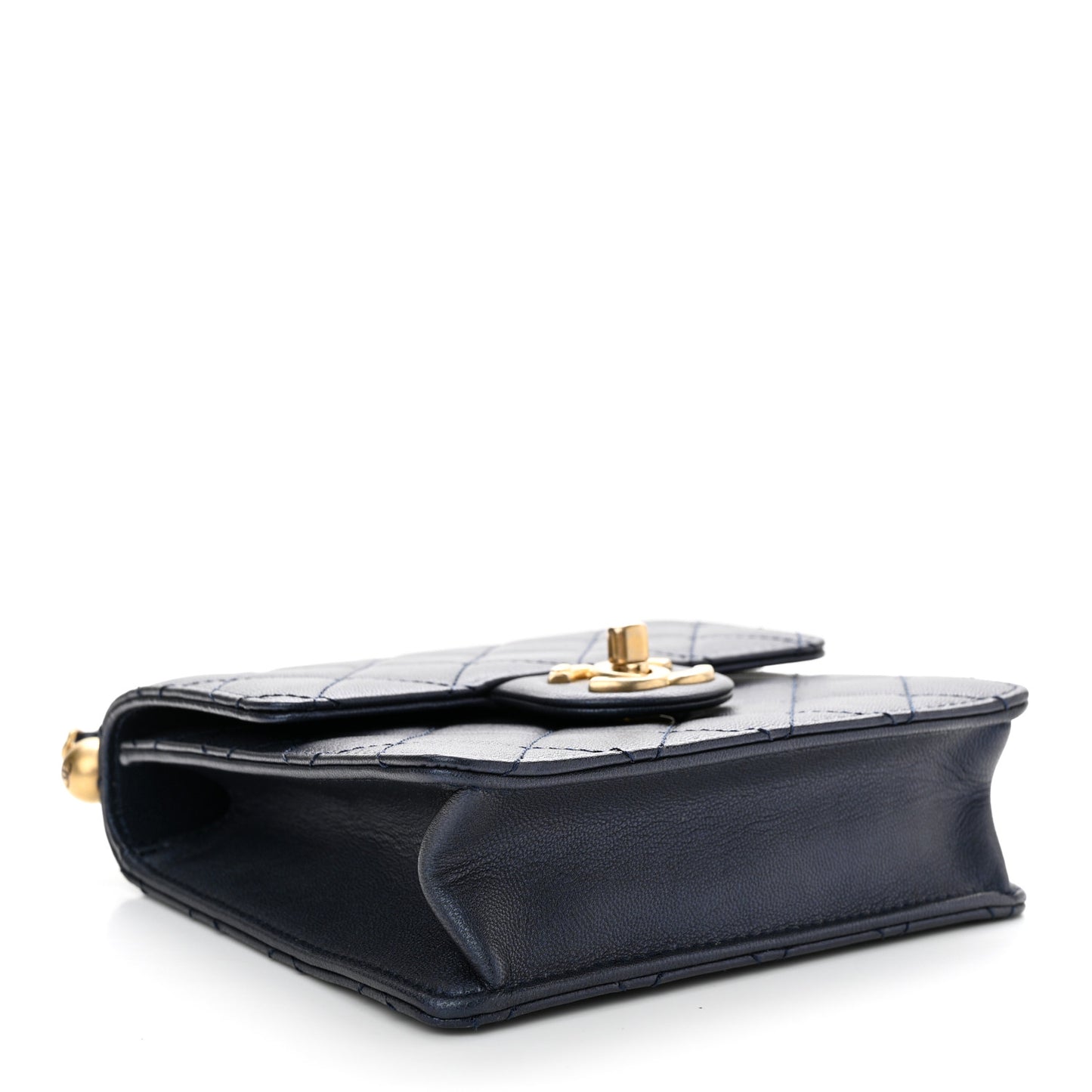 Iridescent Lambskin Quilted Chic Pearls Flap Navy Blue