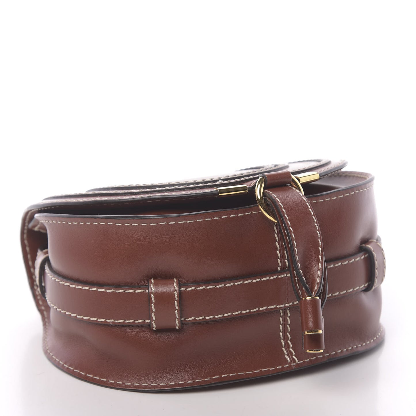 Shiny Calfskin Mini Marcie Round Crossbody Bag Sepia