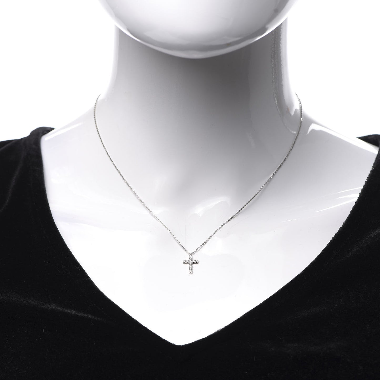 18K White Gold Diamond Symbols Cross Pendant Necklace
