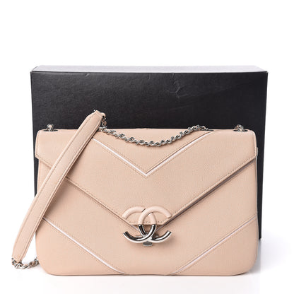 Chanel Caviar Macro Chevron Single Flap Beige 13 of 13