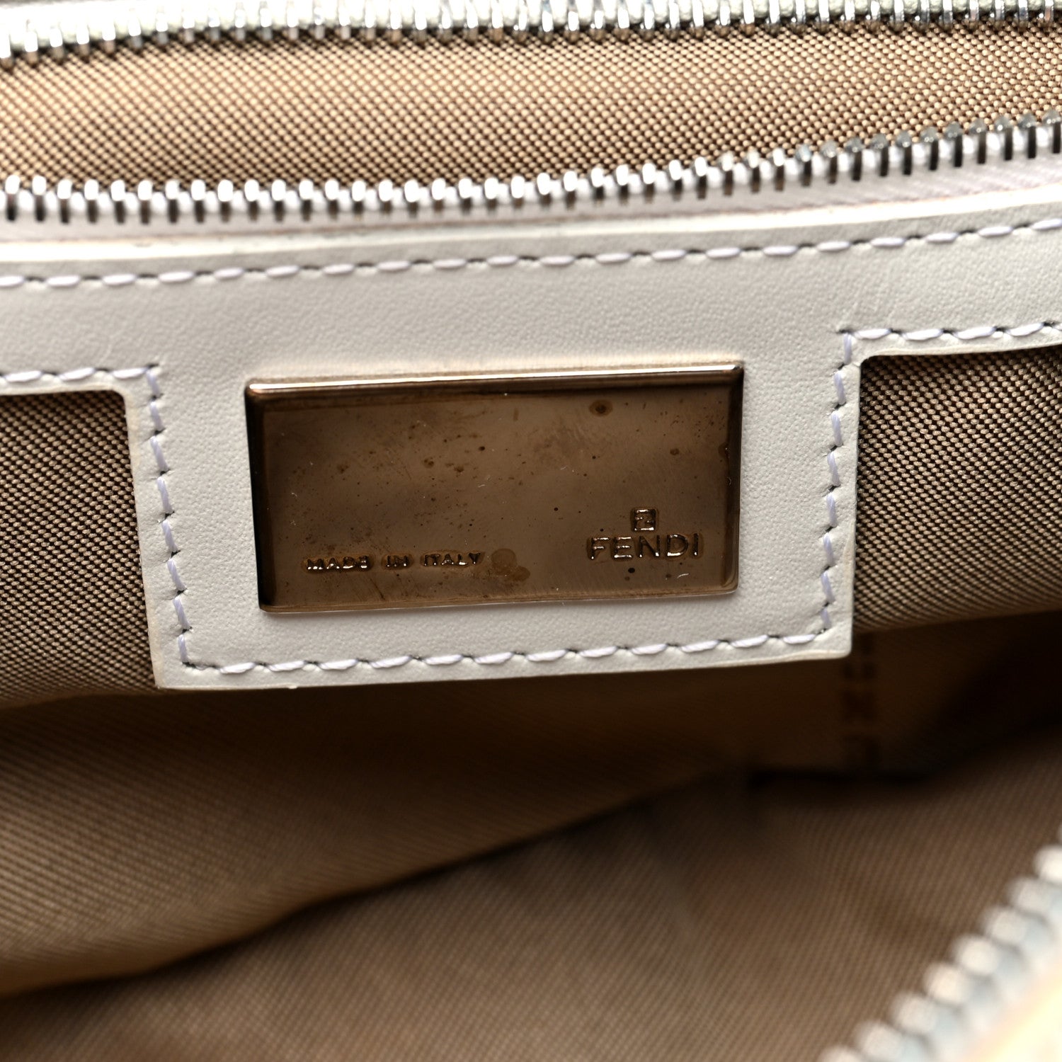 Fendi Zucchino Mini Baguette Beige White 6 of 9