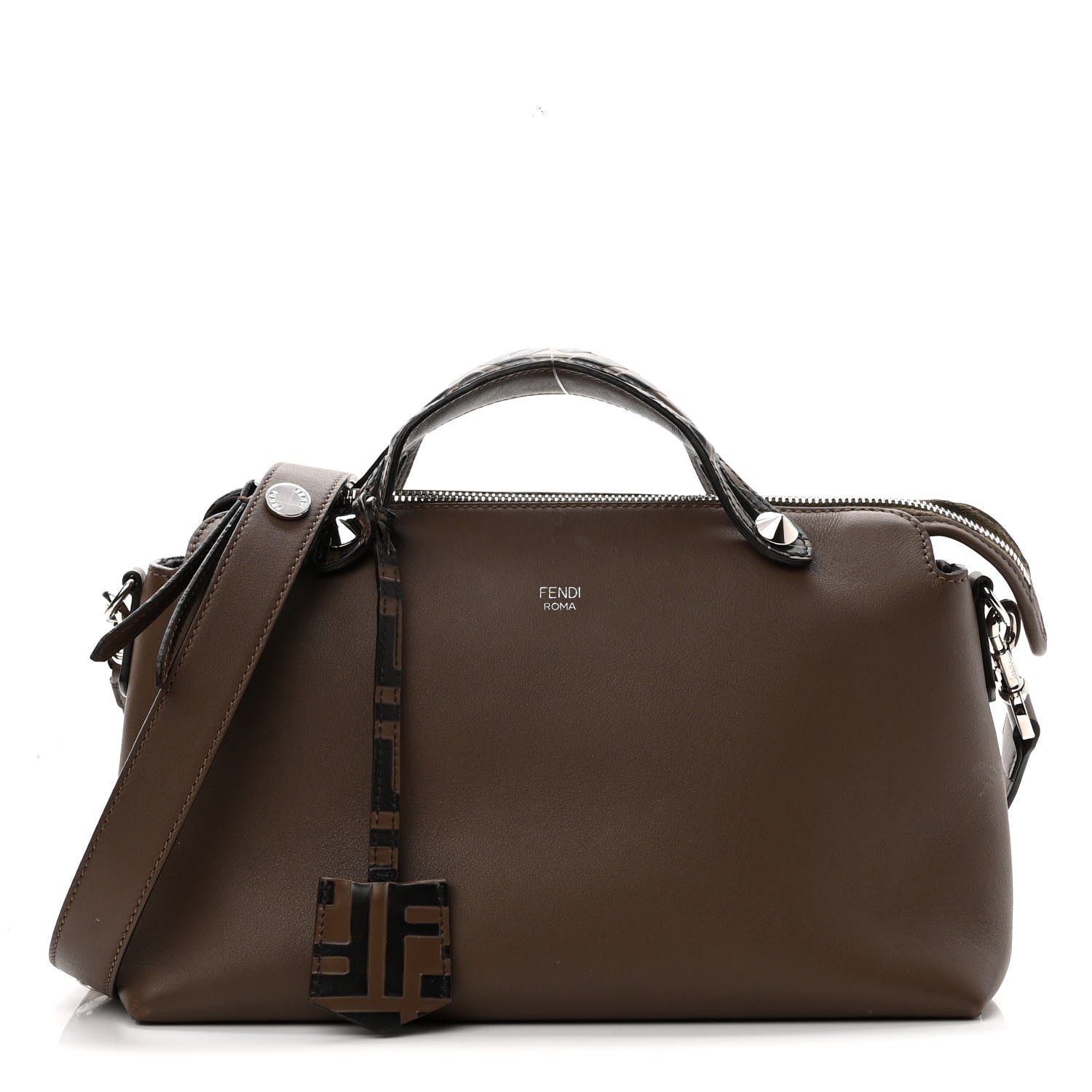 Fendi Vitello Dolce Bi-Color FF 1974 Embossed Medium By The Way Boston Bag Maya Black 1 of 13