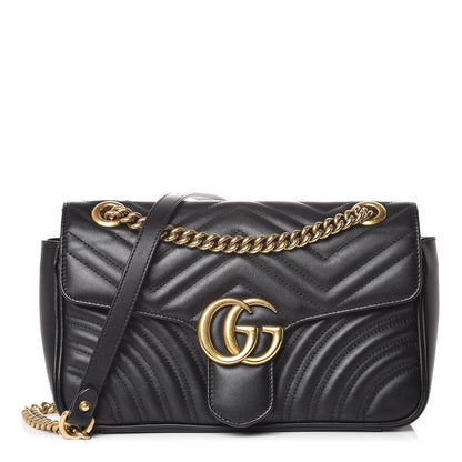 Gucci Calfskin Matelasse Small GG Marmont Shoulder Bag Black 1 of 9