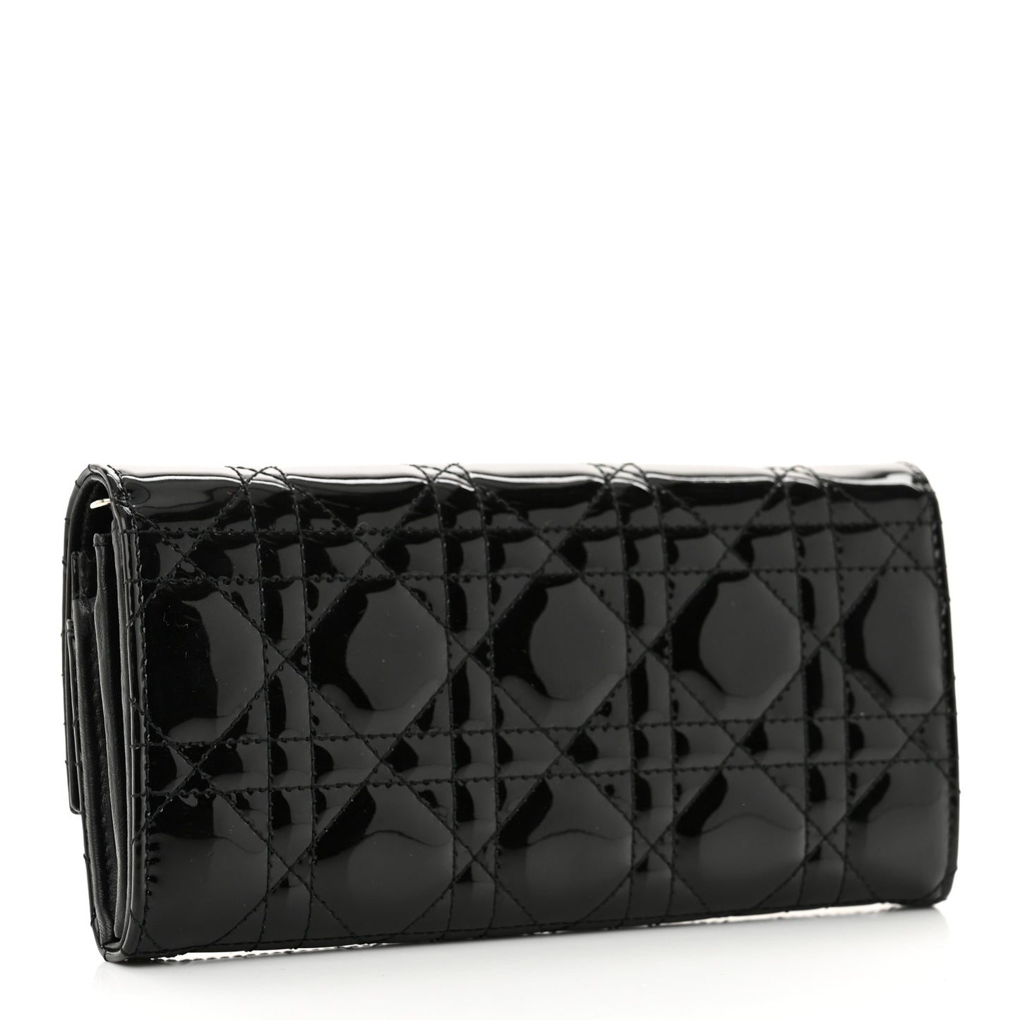 Patent Lambskin Cannage Lady Dior Rendezvous Wallet On Chain Black
