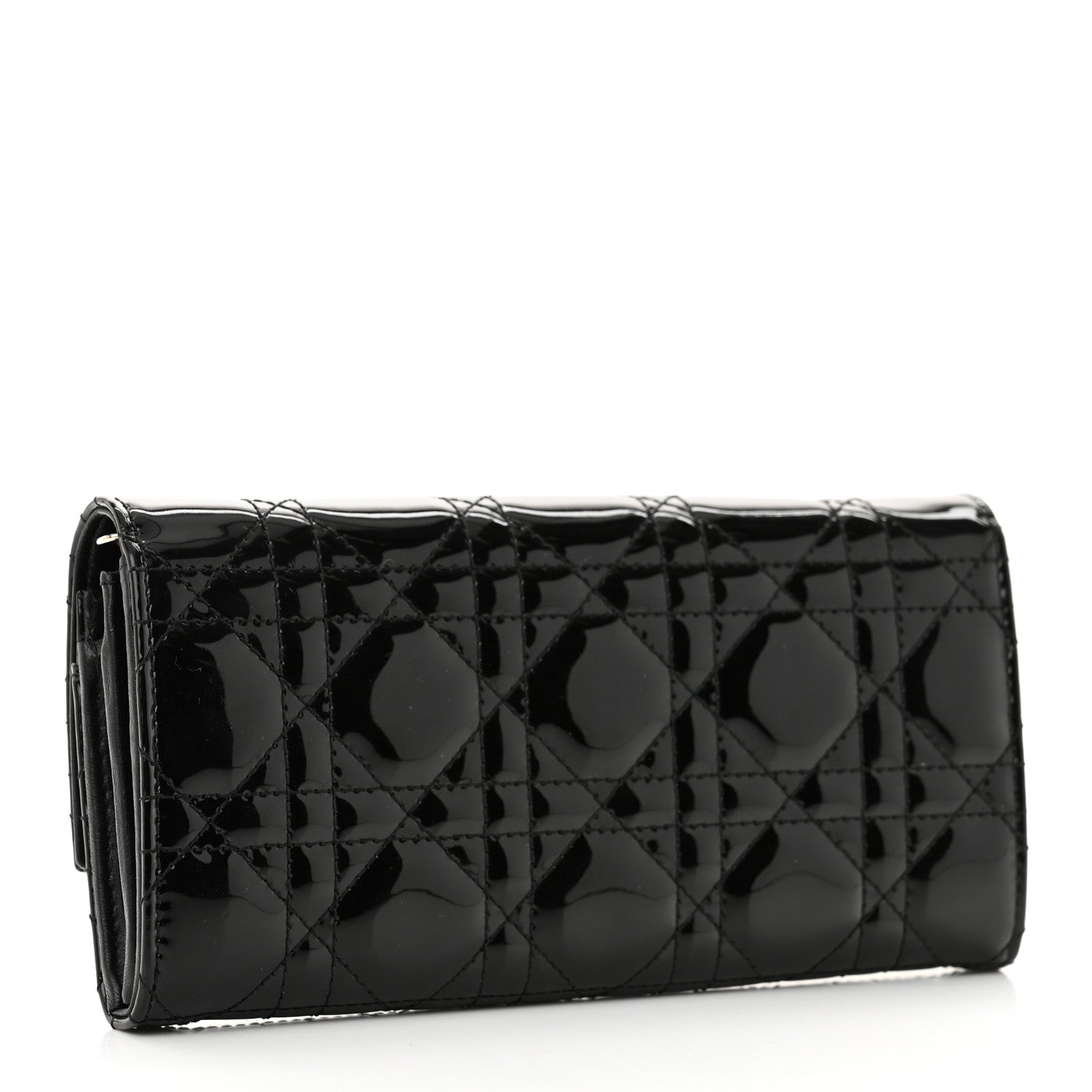 Christian Dior Patent Lambskin Cannage Lady Dior Rendezvous Wallet On Chain Black 3 of 8