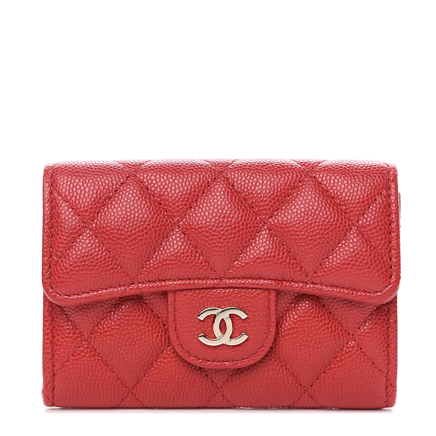 Caviar Quilted Flap Card Holder Wallet Red