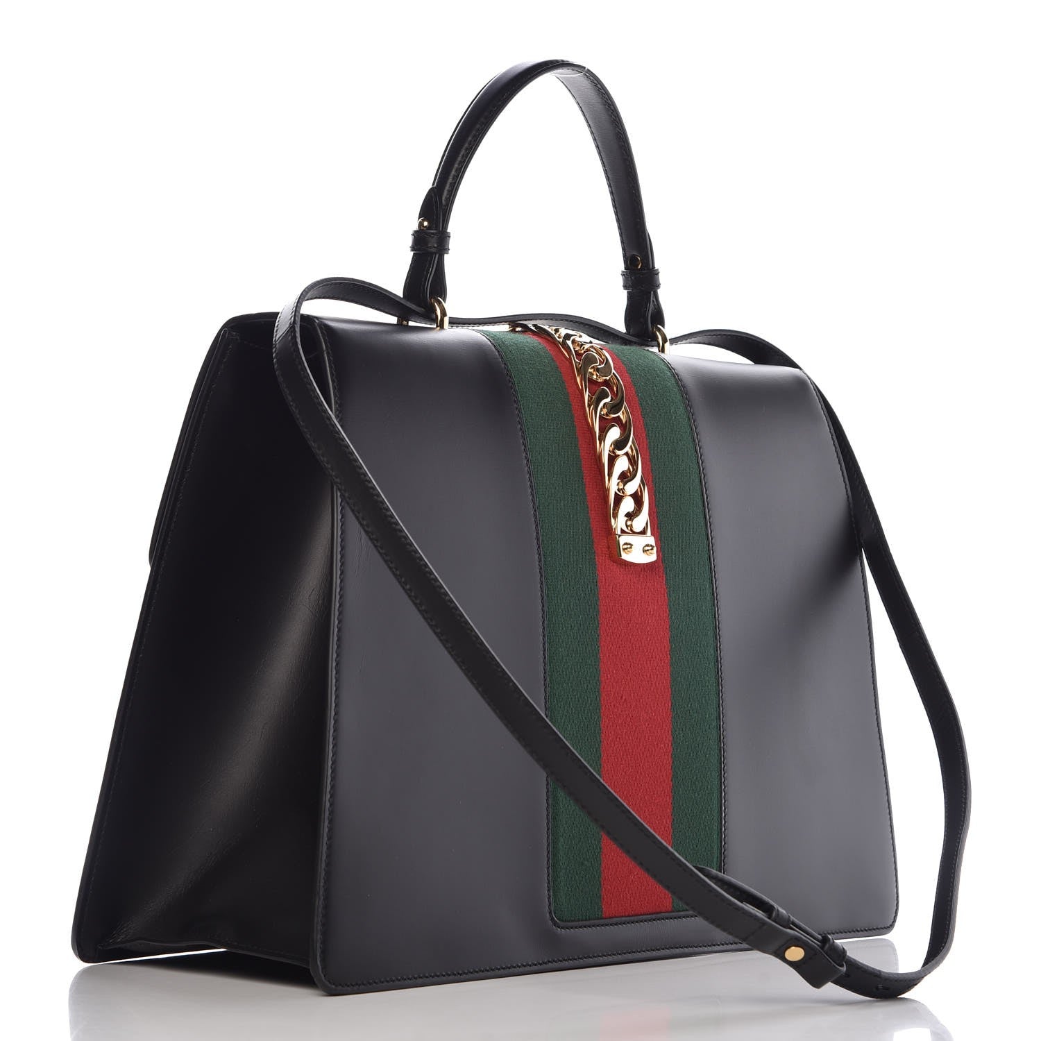 Gucci Calfskin Maxi Sylvie Top Handle Bag Black 3 of 9