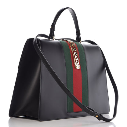 Gucci Calfskin Maxi Sylvie Top Handle Bag Black 3 of 9