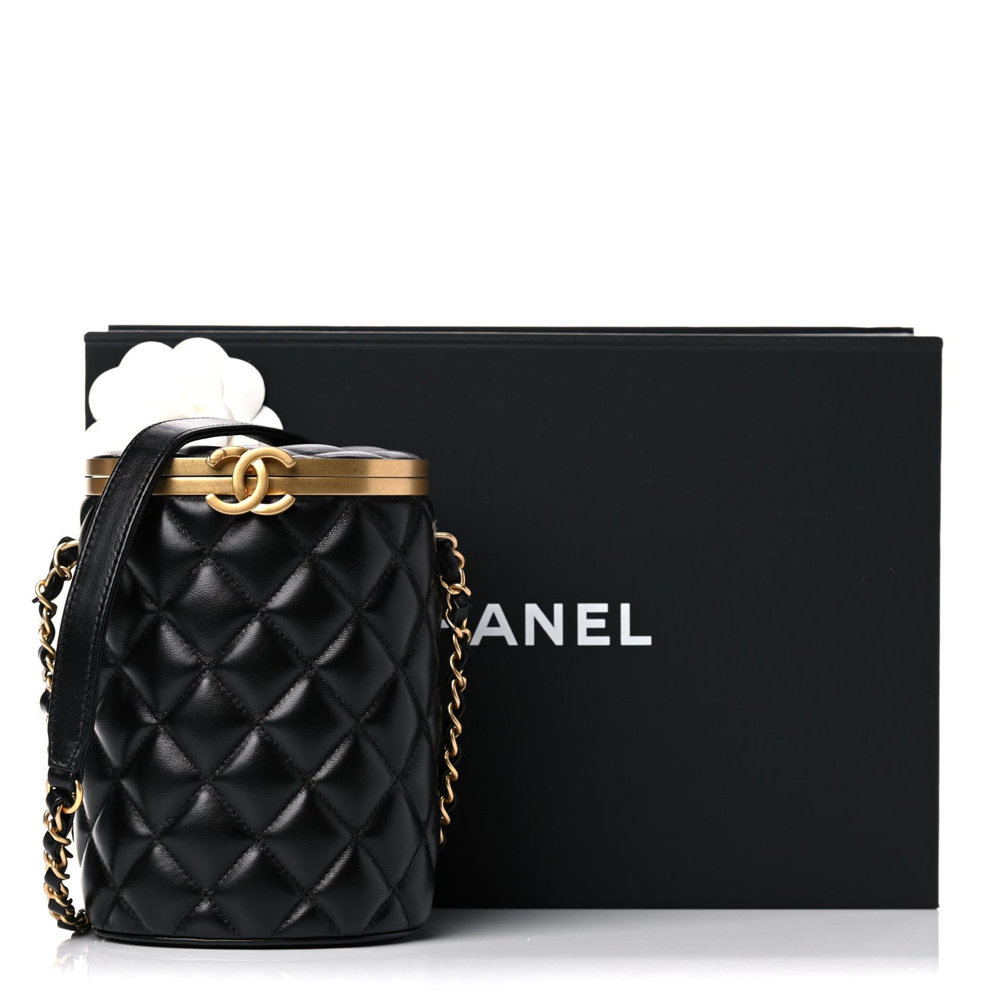 Lambskin Quilted Crown Box Bag Black