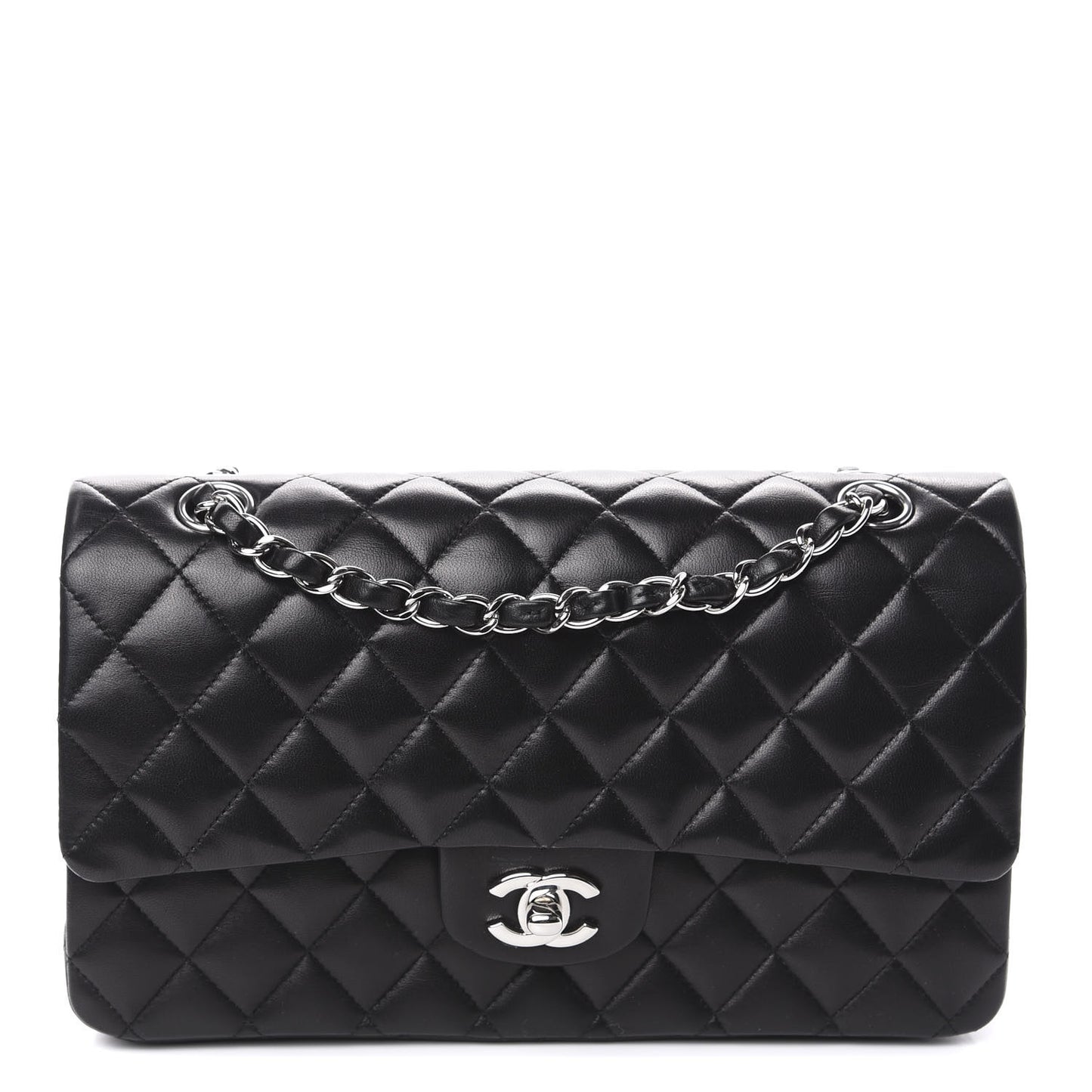 Lambskin Quilted Medium Double Flap Black
