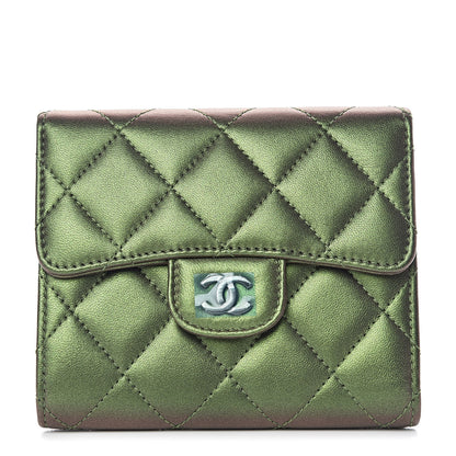 Chanel Iridescent Lambskin Quilted Small Compact Wallet Green 1 of 11