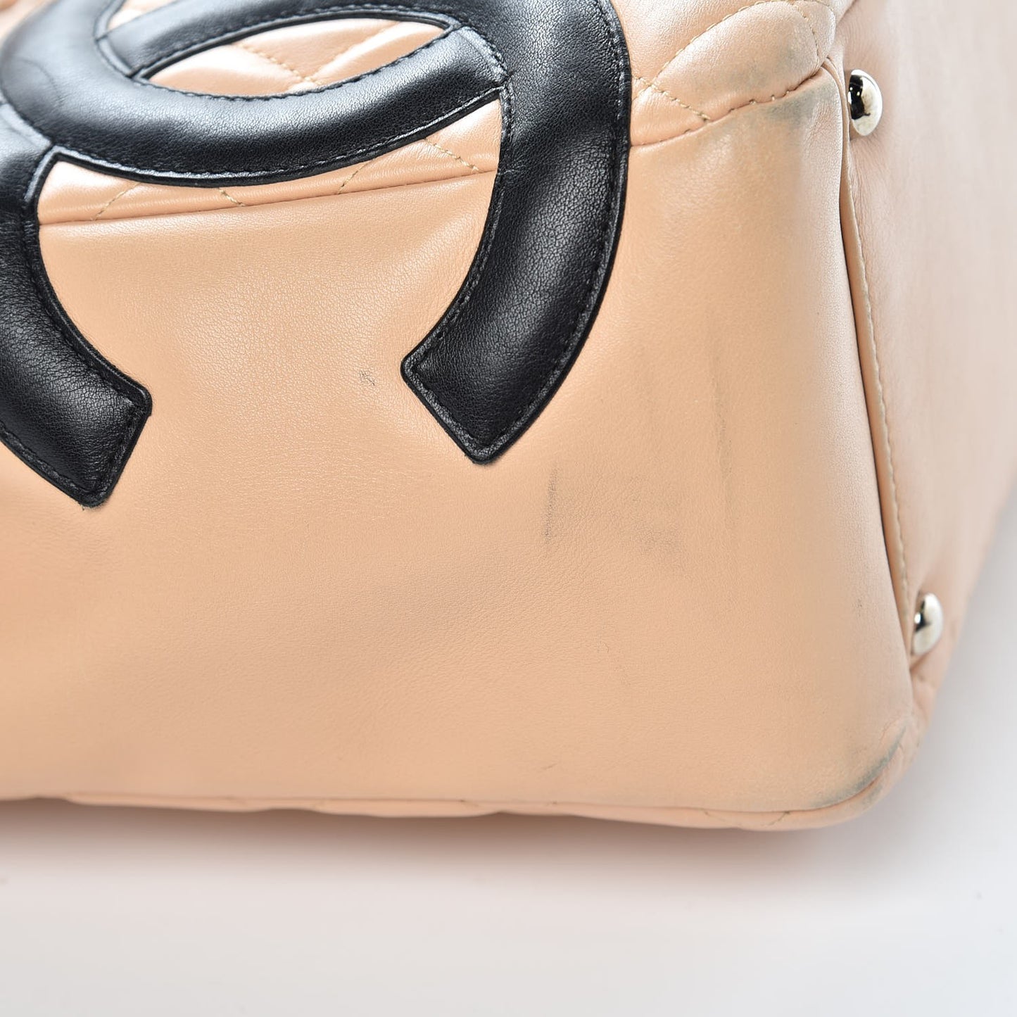 Calfskin Quilted Large Cambon Flap Beige Black