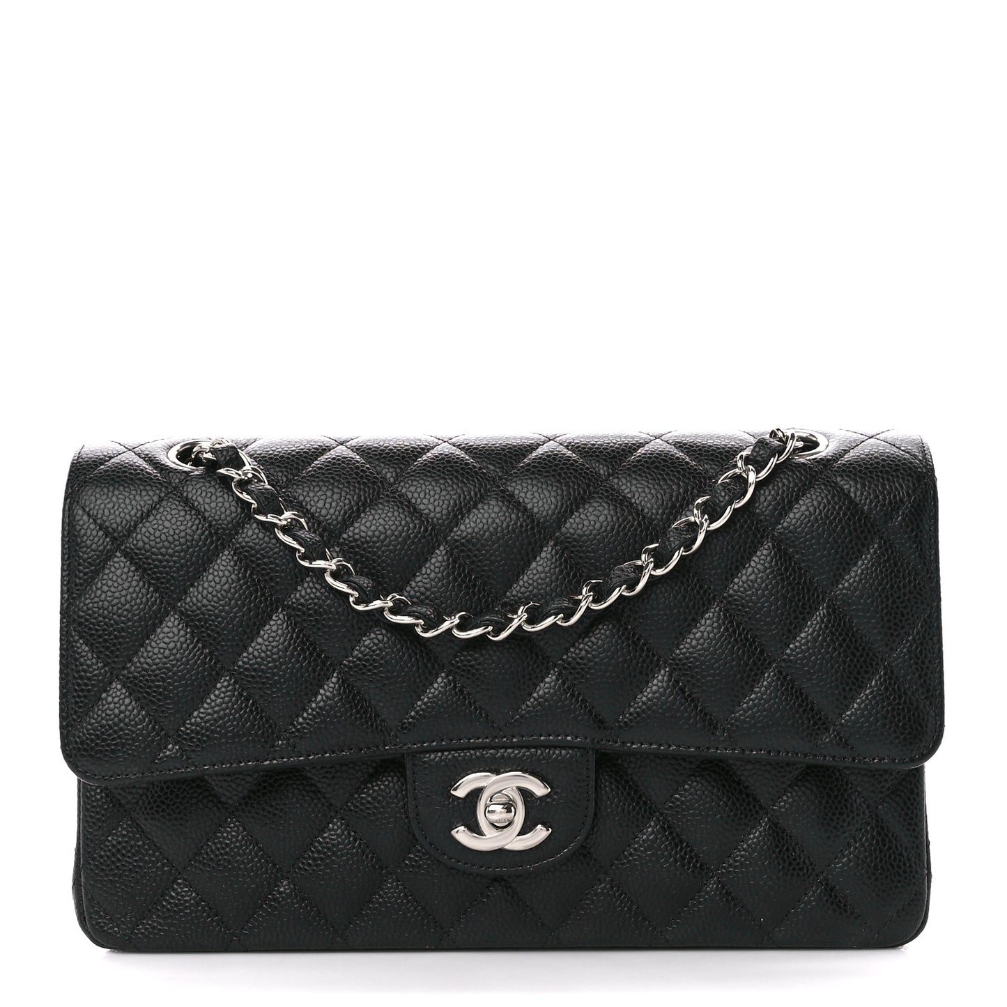 Caviar Quilted Medium Double Flap Black