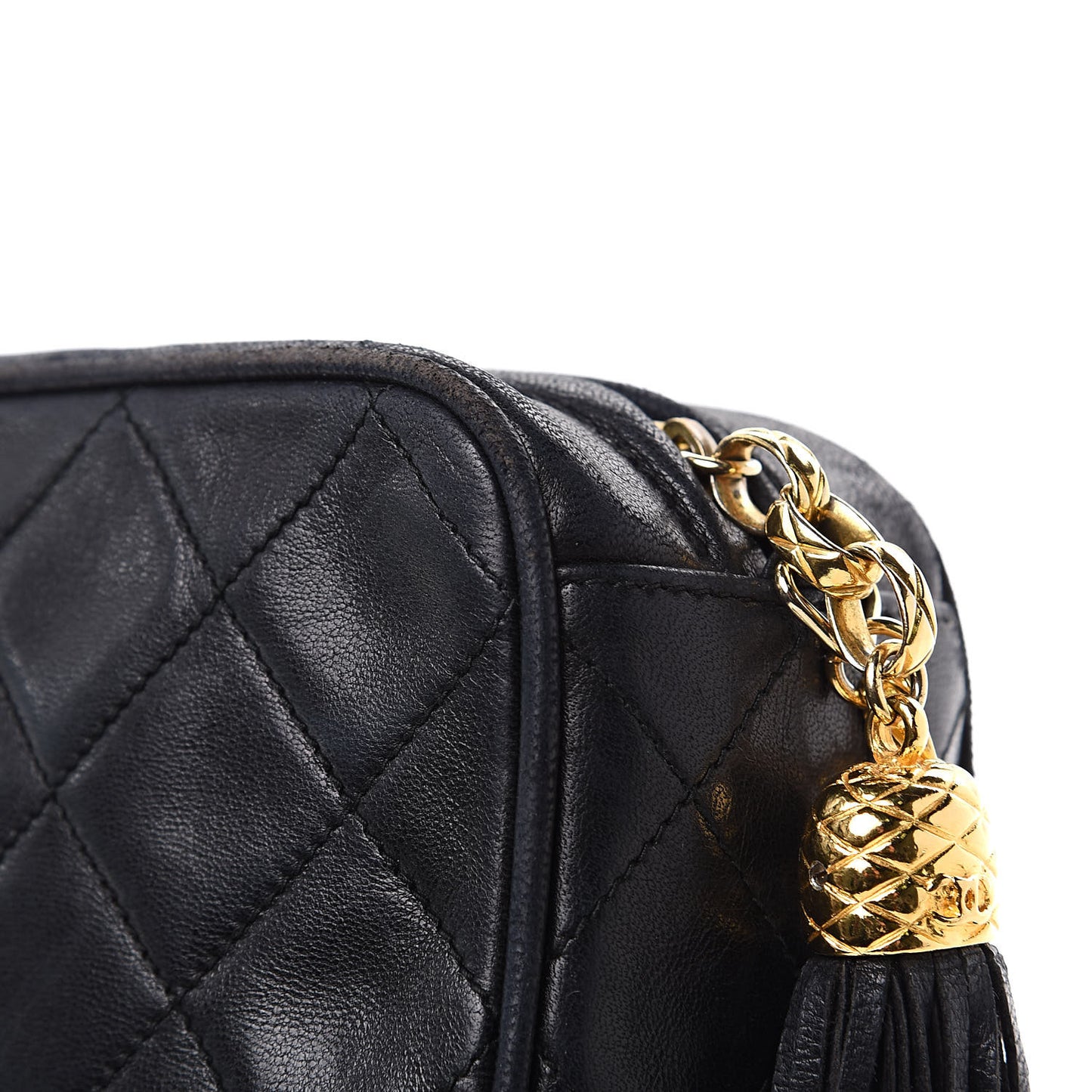Lambskin Quilted Tassel Camera Case Black