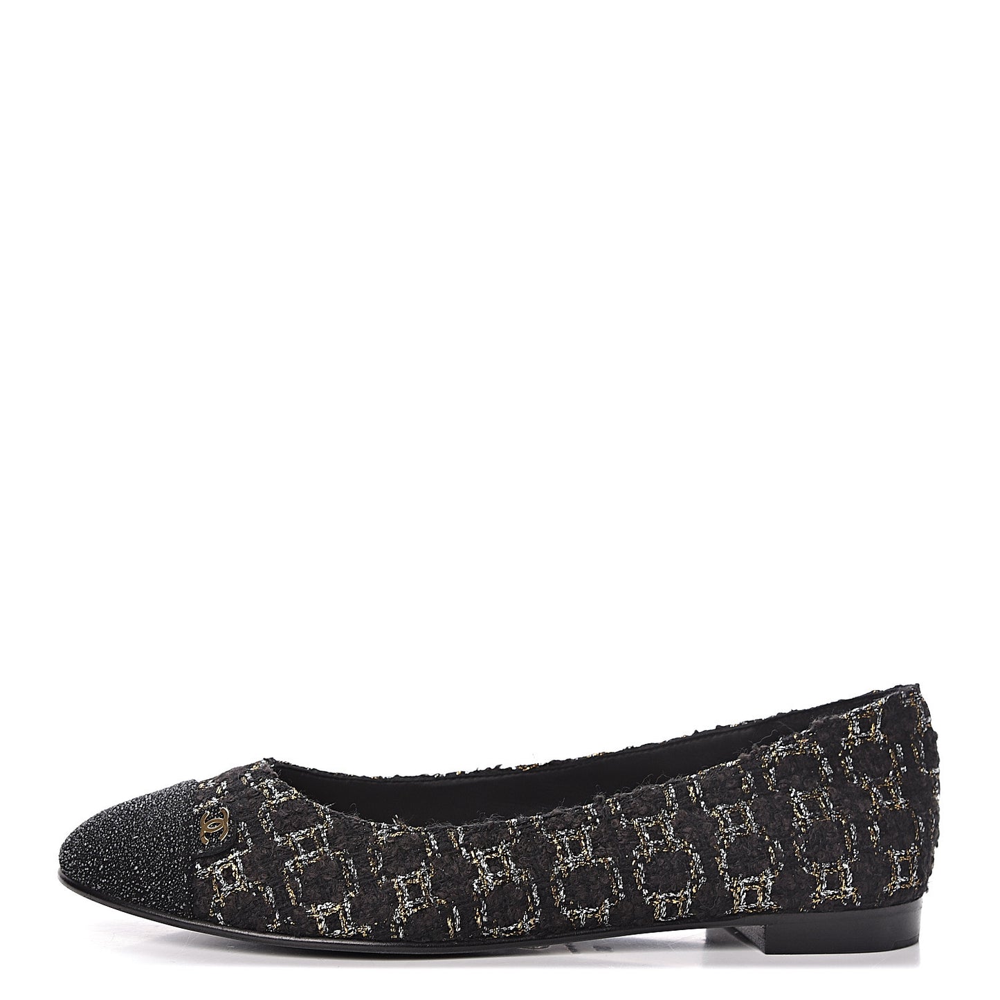 Tweed Cap Toe Ballerina Flats 36 Black