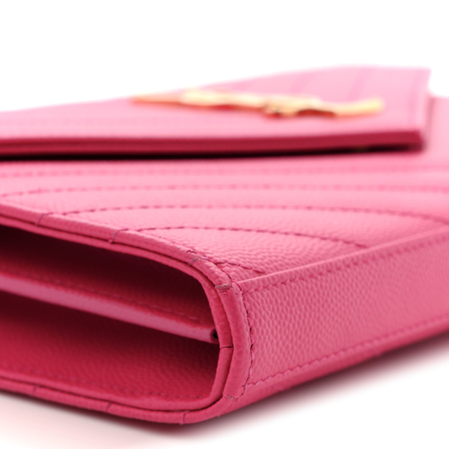 Grain De Poudre Matelasse Chevron Monogram Chain Wallet Lipstick Fuchsia