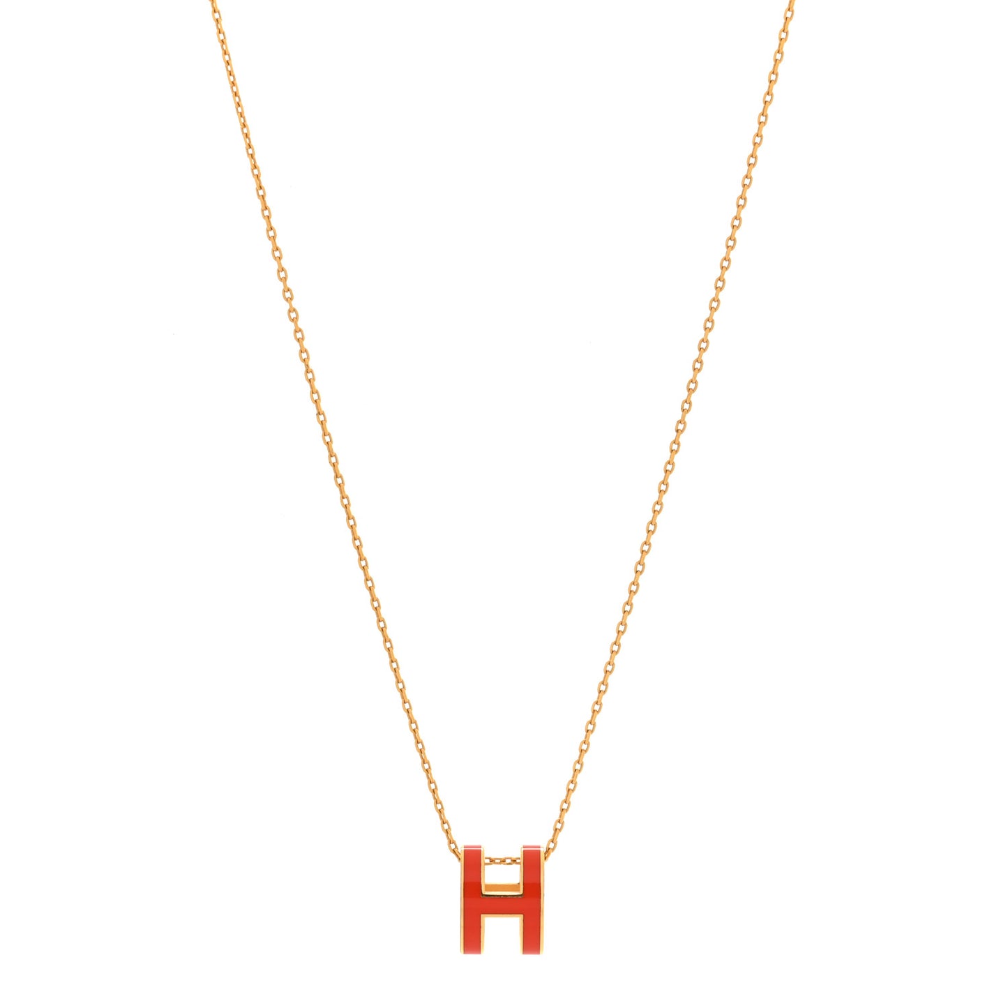 Lacquered Gold Pop H Pendant Necklace Orange