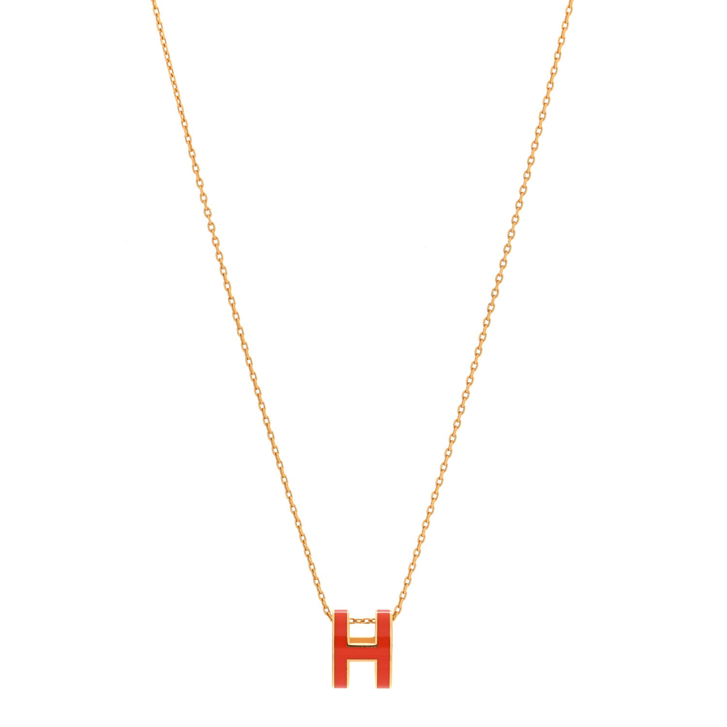 Hermes Lacquered Gold Pop H Pendant Necklace Orange 1 of 7
