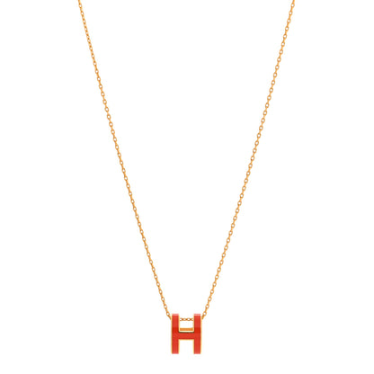 Hermes Lacquered Gold Pop H Pendant Necklace Orange 1 of 7