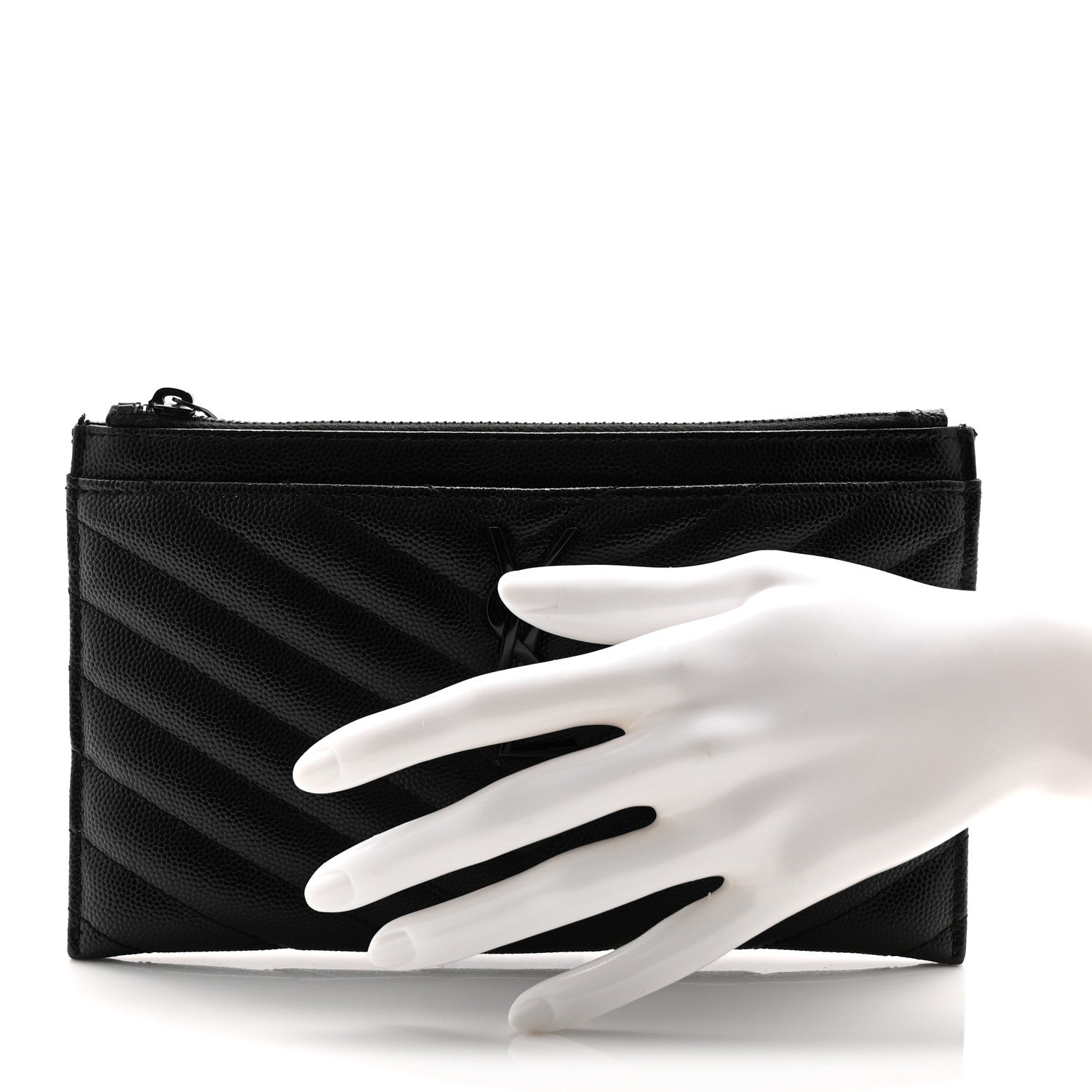 Saint Laurent Grain De Poudre Chevron Monogram Monochrome Bill Pouch Black 2 of 7