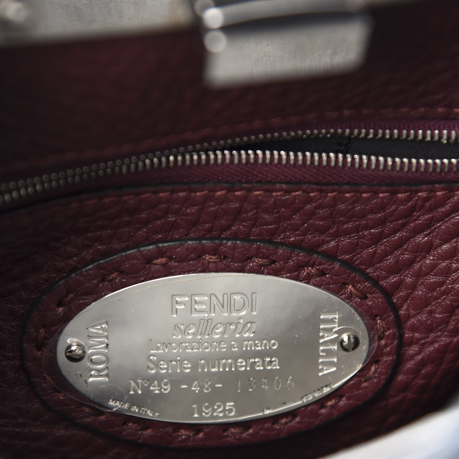 Fendi Calfskin Romano Selleria Bi-Color Mini Peekaboo Iconic Satchel Tempesta Bordeaux 9 of 12