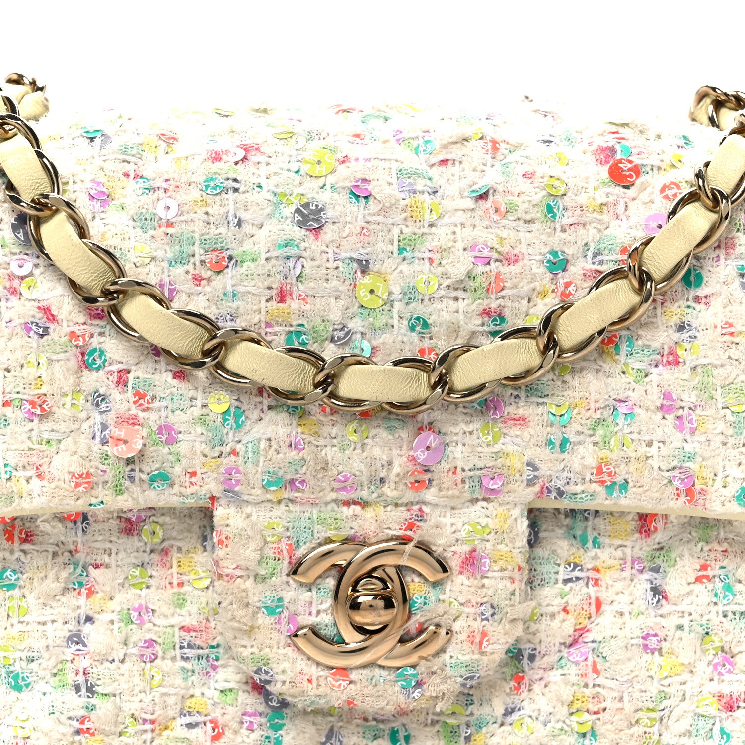 Chanel Tweed Quilted Mini Rectangular Flap Ecru Green Purple Red Yellow 9 of 12