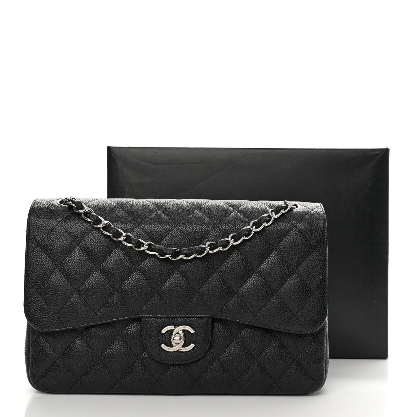 Caviar Quilted Jumbo Double Flap Black