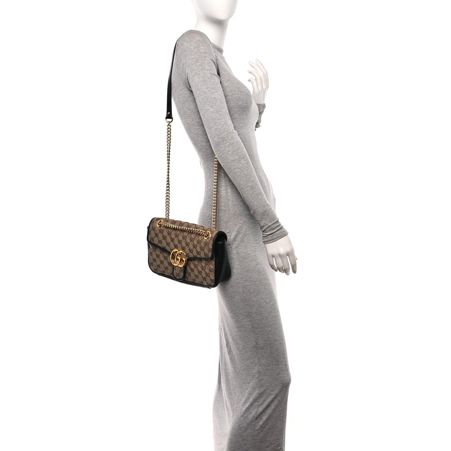 Gucci Monogram Matelasse Diagonal Small GG Marmont Shoulder Bag Beige Black 2 of 12