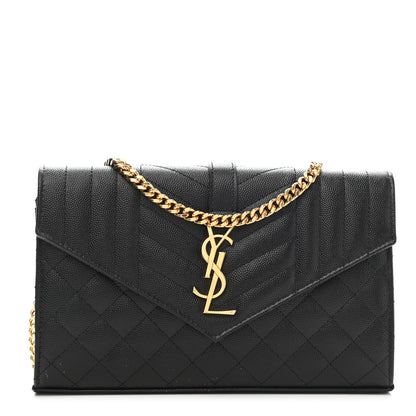 Saint Laurent Grain De Poudre Mixed Matelasse Triquilt Monogram Chain Wallet Black 1 of 11
